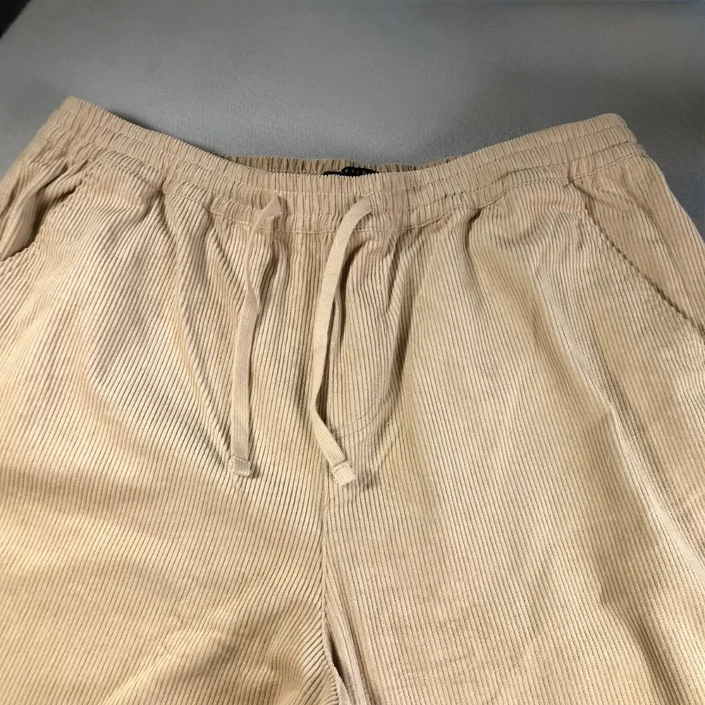 ASOS DESIGN Mens Corduroy Drawstring Pants Tan Beige Straight Leg Pockets L/XL